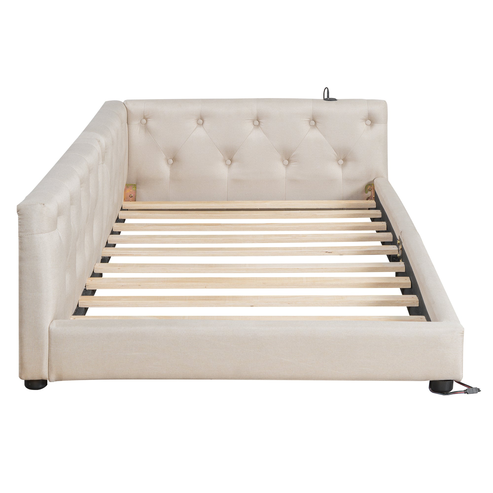 Daybed Sofa Bed 90x200cm LED Light USB/Type-C Button Tufting - Linen Beige