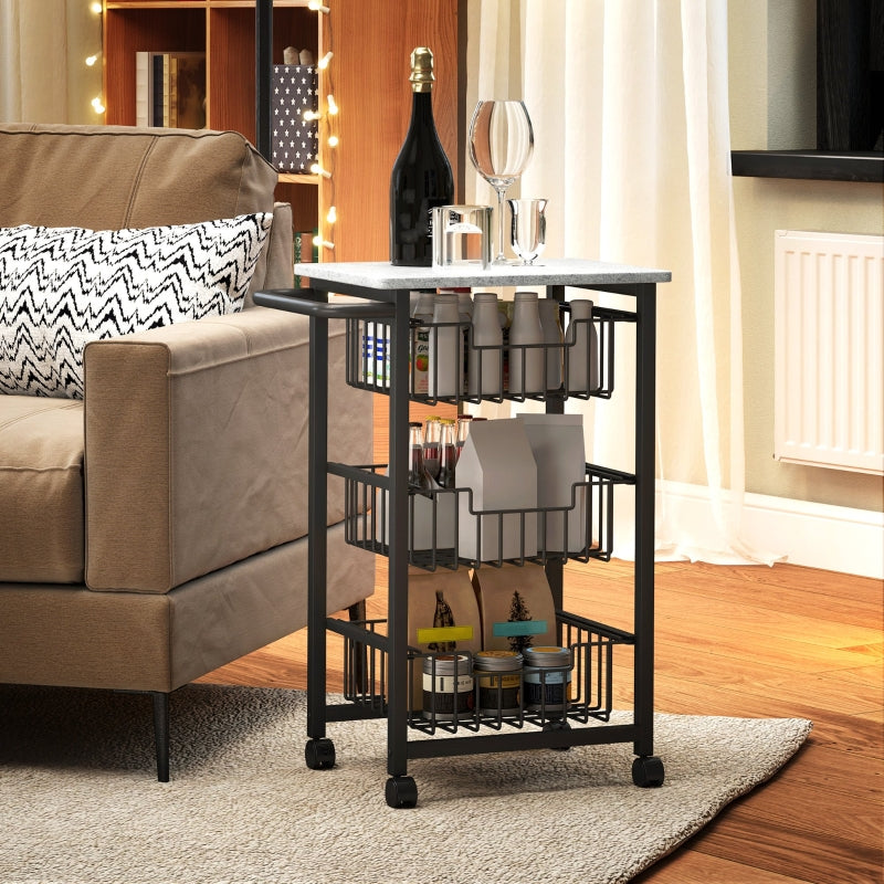 Kitchen Trolley 3-Tier Rolling 3 Steel Baskets