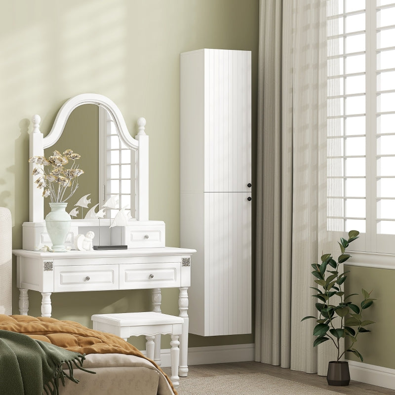 Wall-Mounted Bathroom Cabinet, 6 Shelves, Lacquered MDF, White