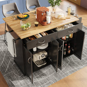 Modern Kitchen Island Multifunctional Dining Cart Storage - Black