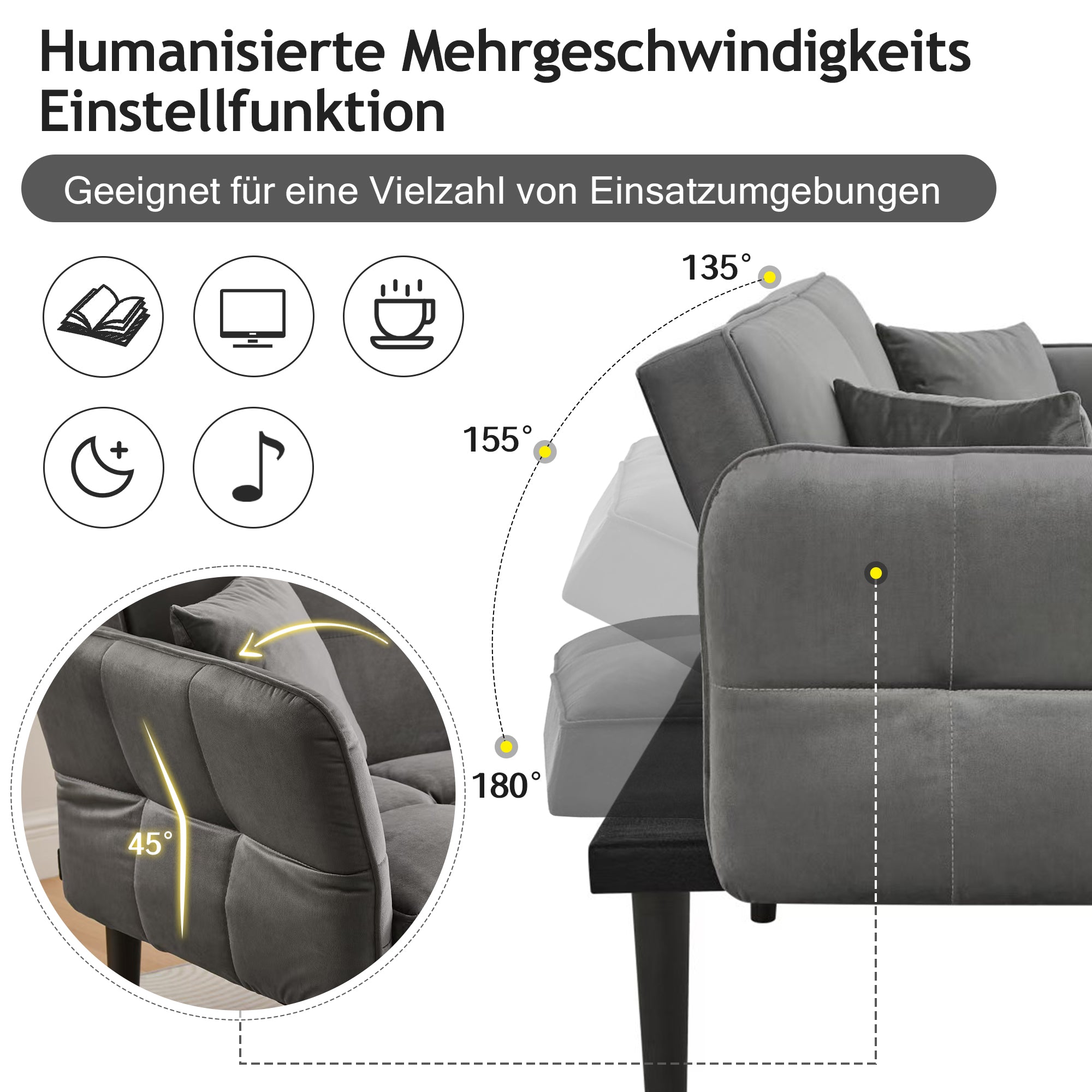 2-in-1 Sofa Bed, Two-seater Folding Armrests Sleeper, Velvet