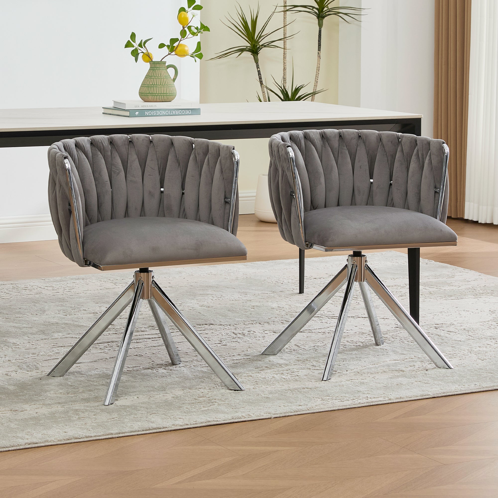 Velour Armchair, 180° Swivel, Ergonomic, Heavy-Duty Metal Frame