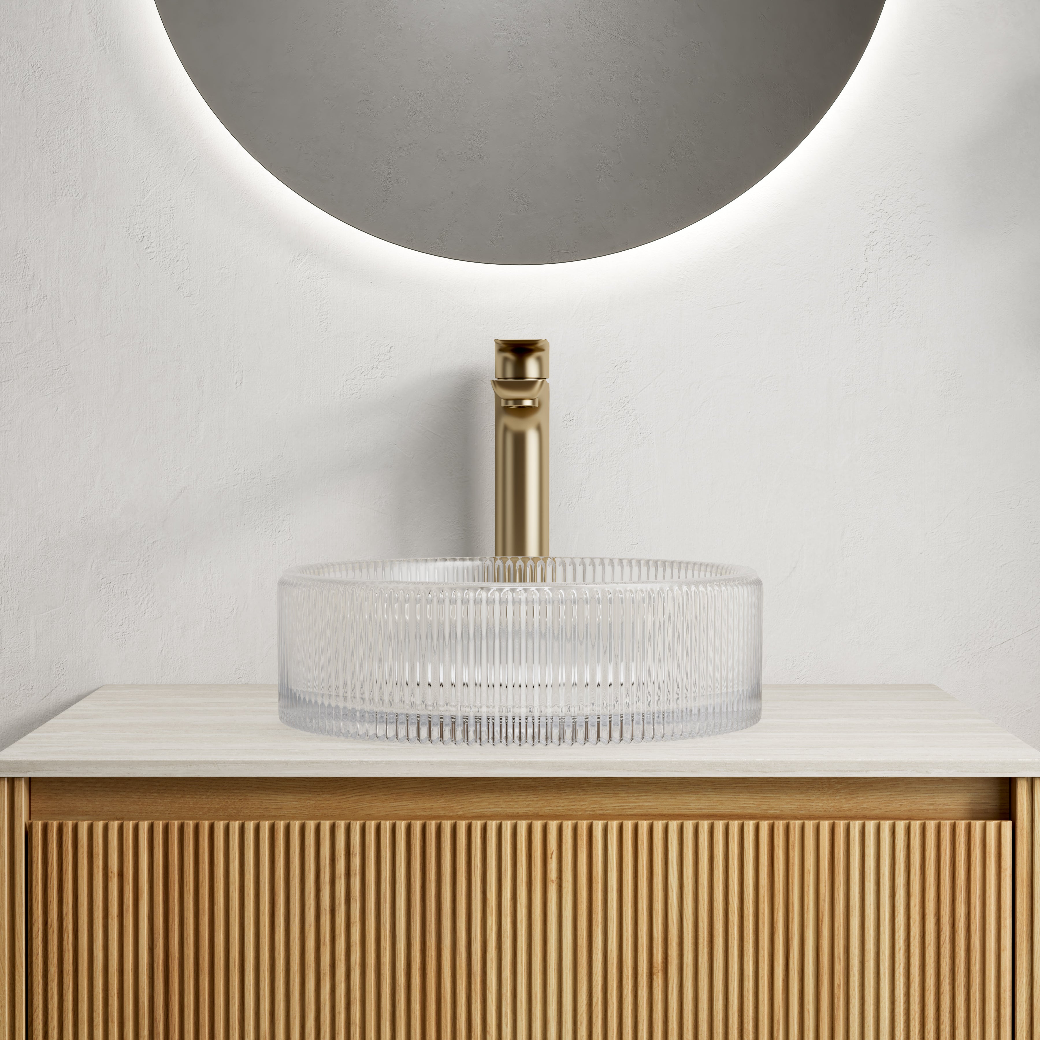 36cm Washbasin, Round Countertop Sink without Tap, Crystal Glass Transparent