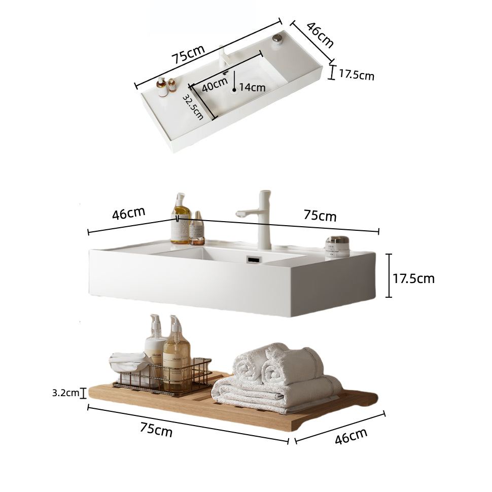 LEDE 75cm Bathroom Cabinet Sink, Vanity Unit with White Rectangular Acrylic Basin, Natural Wood Grain