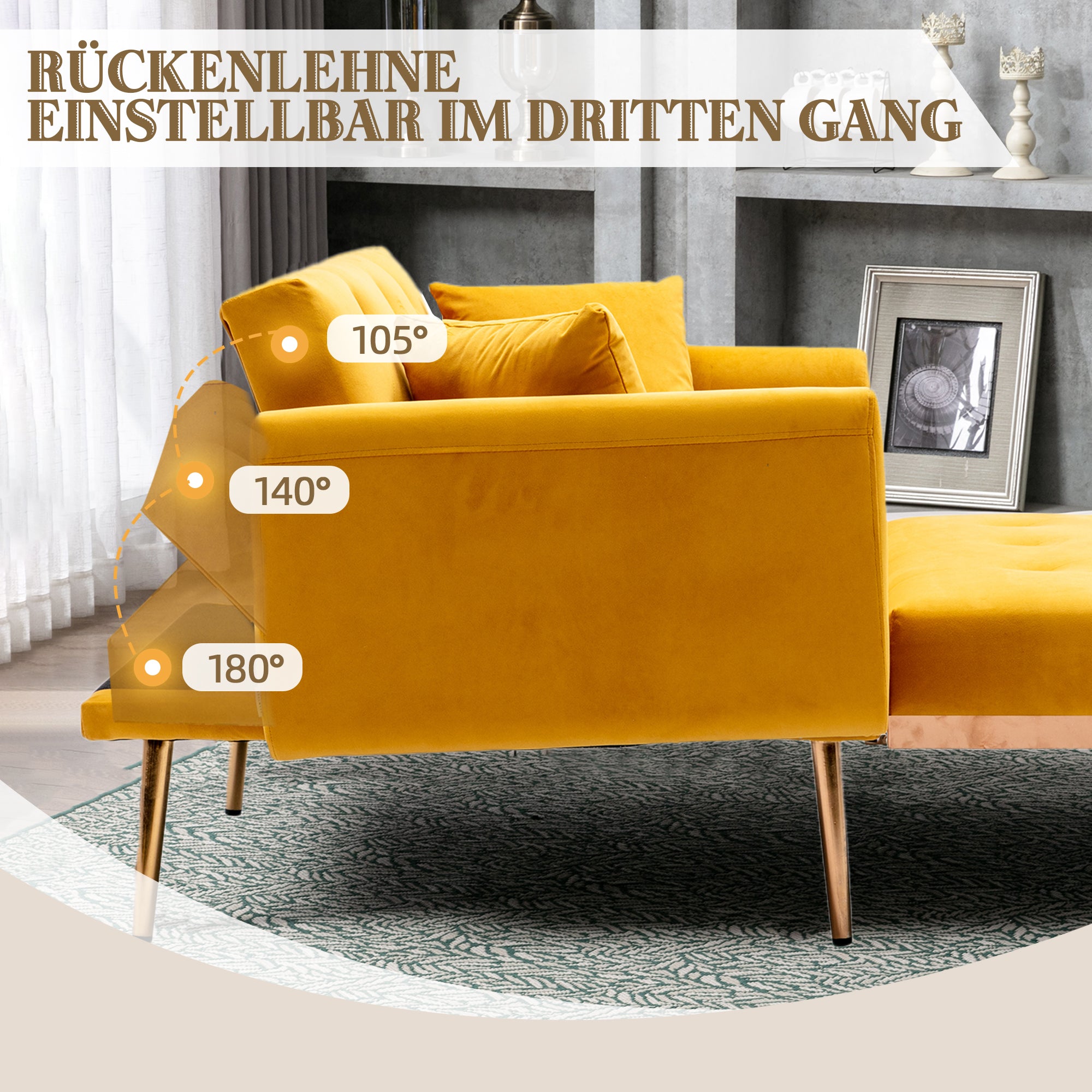 Armchair, Adjustable Backrest Recliner Folding Sofa, Mango