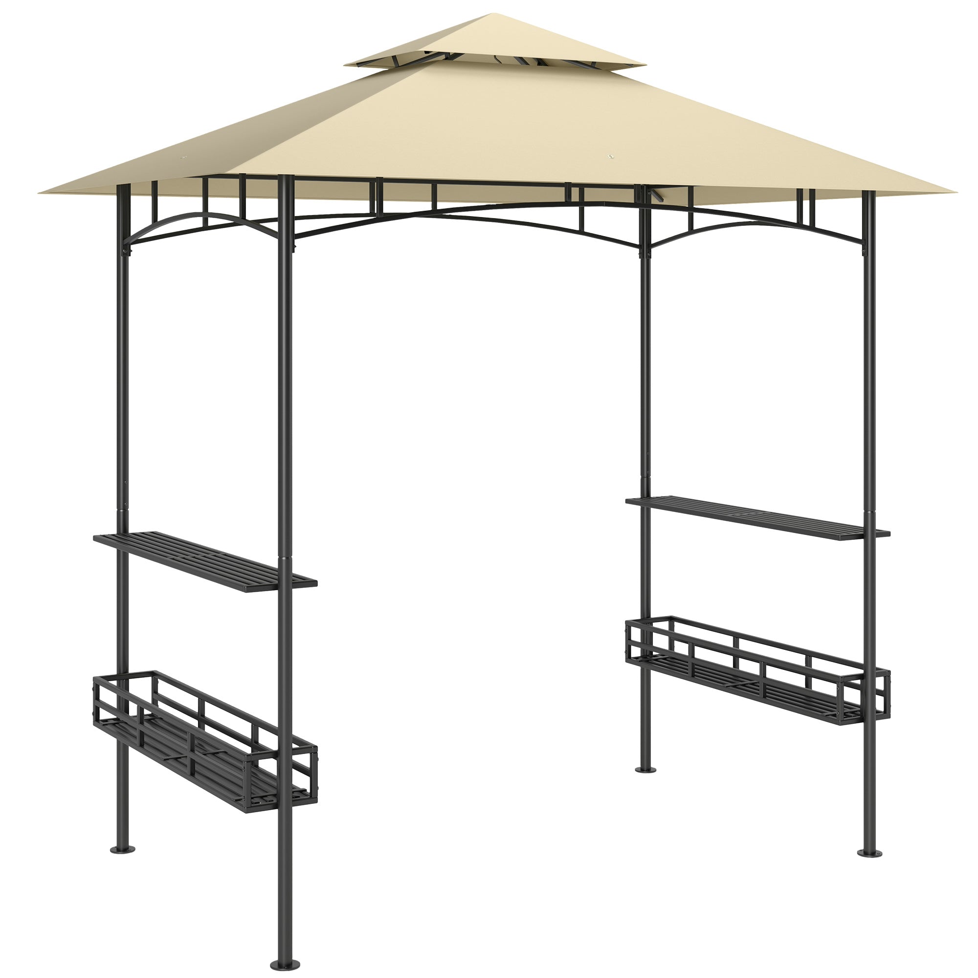 8' x 5' Grill Gazebo, Double Tier, 2 Shelves, Storage Baskets, Beige
