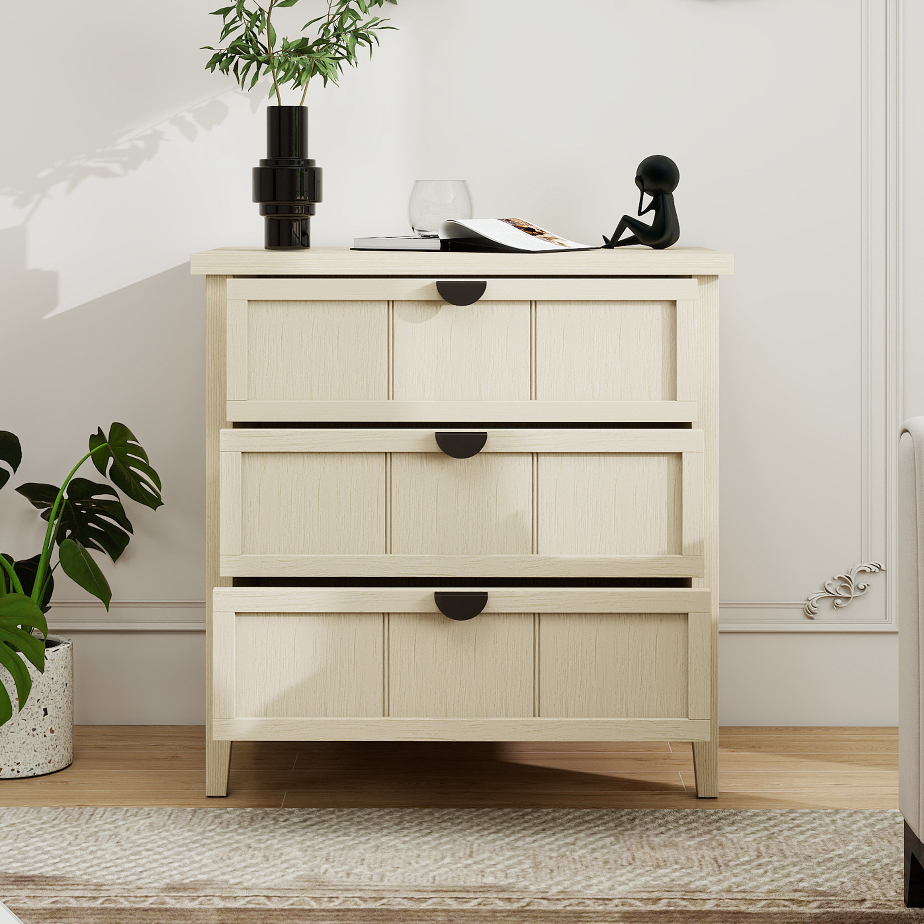 Three-drawer cabinet, 80x40x80cm, natural wood look