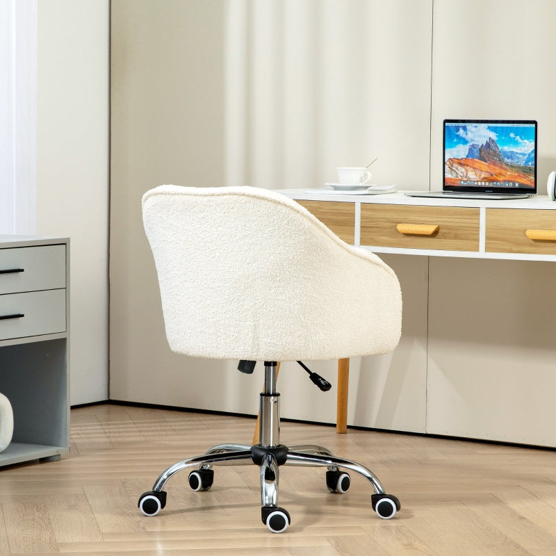 Home office chair, ergonomic desk chair, swivel, height adjustable, rocking function, teddy velvet, cream white