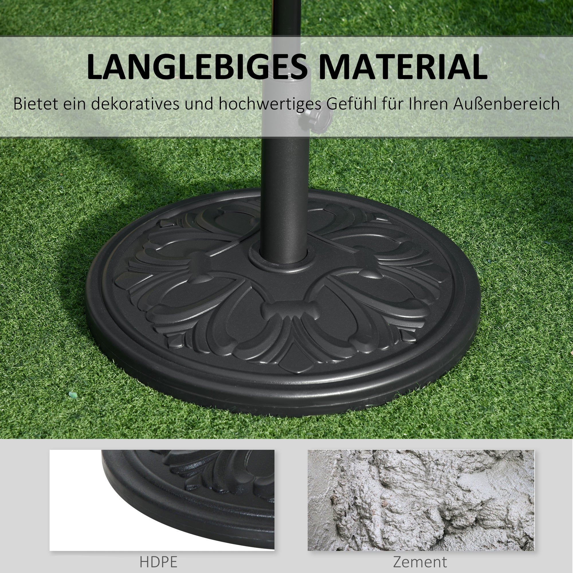Parasol Base Ø48x34cm Stable Support for Ø35/Ø38/Ø48mm, Antique Black Plastic & Cement