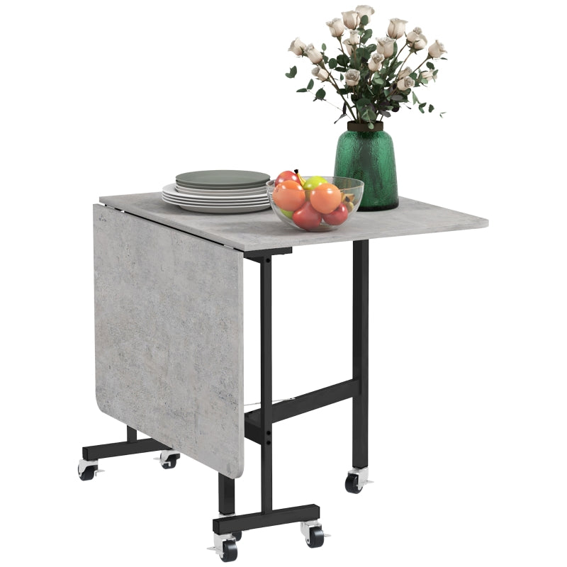 Mobile Drop Leaf Table, Folding Dining Table 6 Wheels & Brakes, Grey Marble Effect