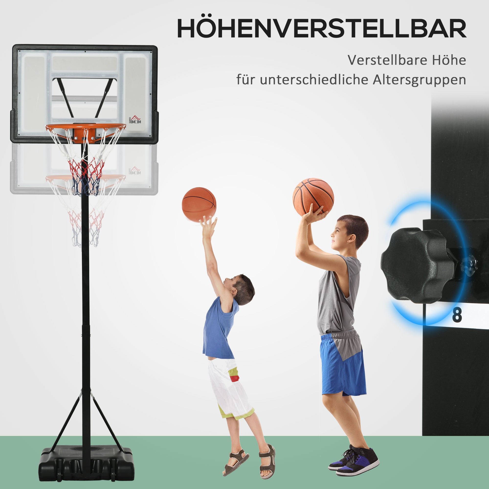 Basketball Hoop, Height Adjustable, Rolling Function, Stable Stand, Black