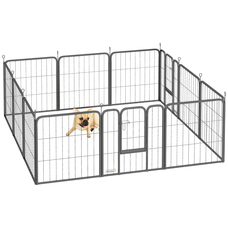 12-Panel Solid Dog Playpen with Doors, 60cm High, Black
