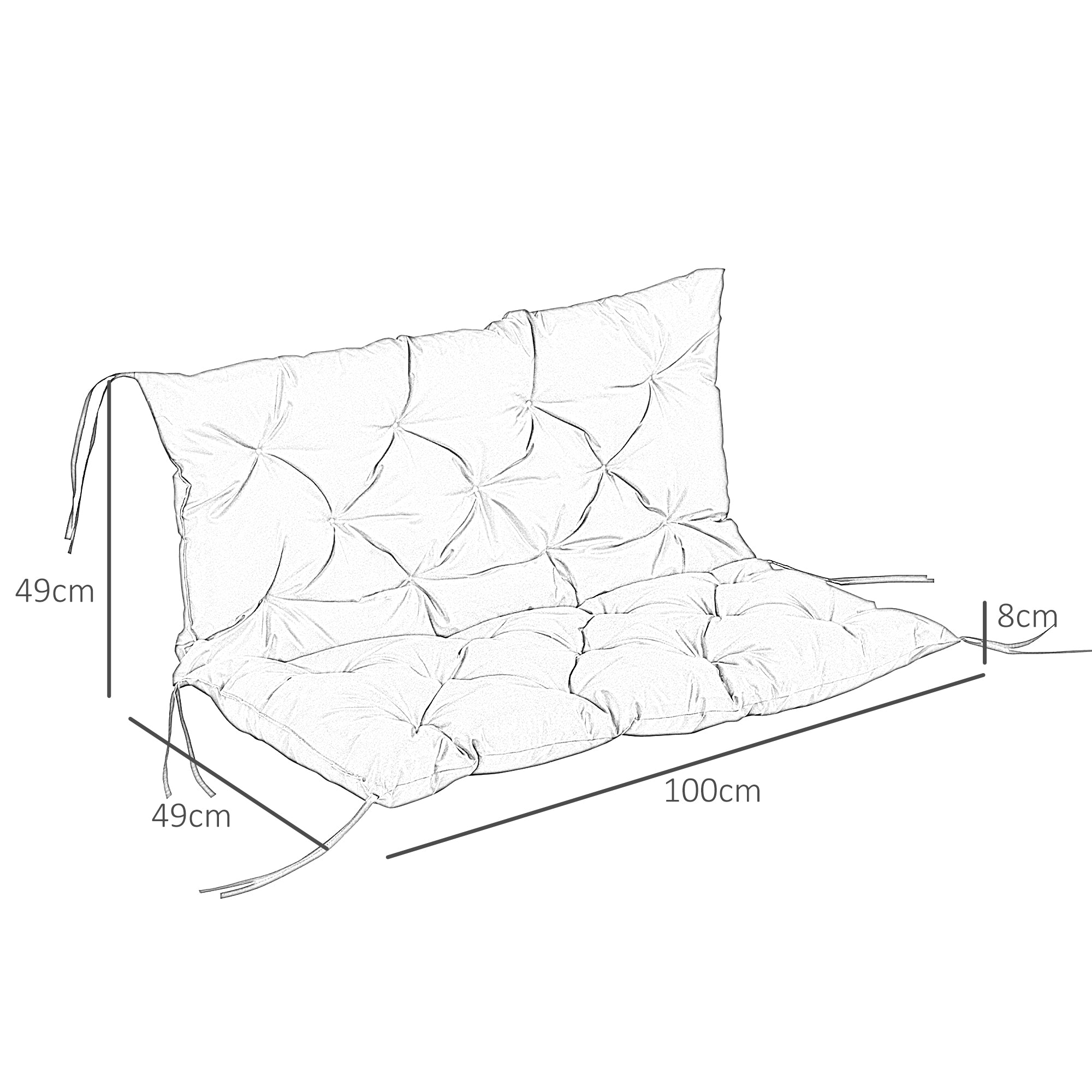 3-Seater Bench Cushion with Ties, Outdoor/Indoor, Black