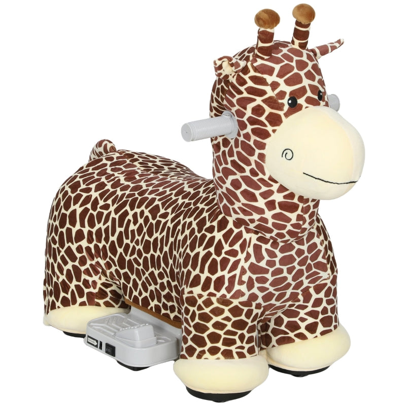 Giraffe Ride-On Toy with Music and Washable Cover, Brown