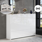 Foldable Desk, 2-in-1 Sideboard & Workstation with Wireless Charger & Wheels, White High Gloss