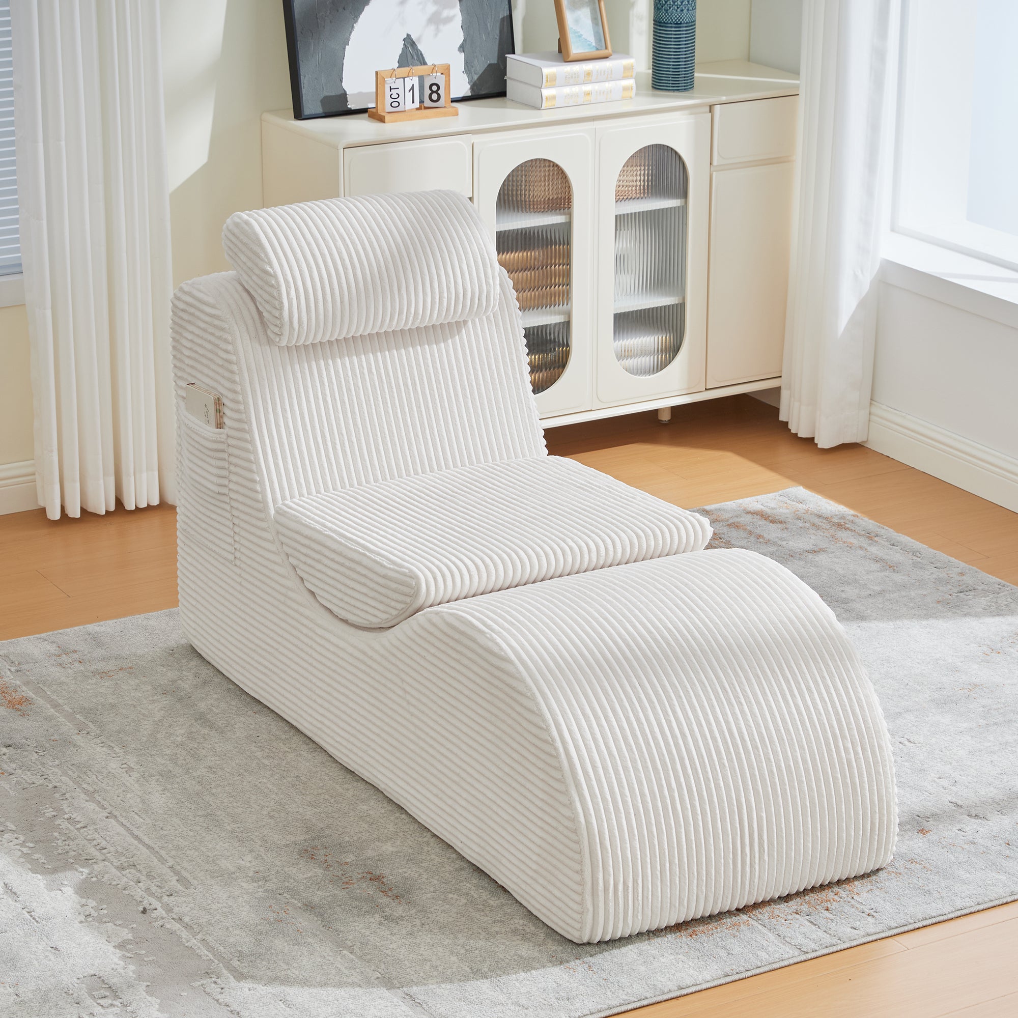 Modern Leisure Chair with Ergonomic Compression Foam and Side Pocket, Beige