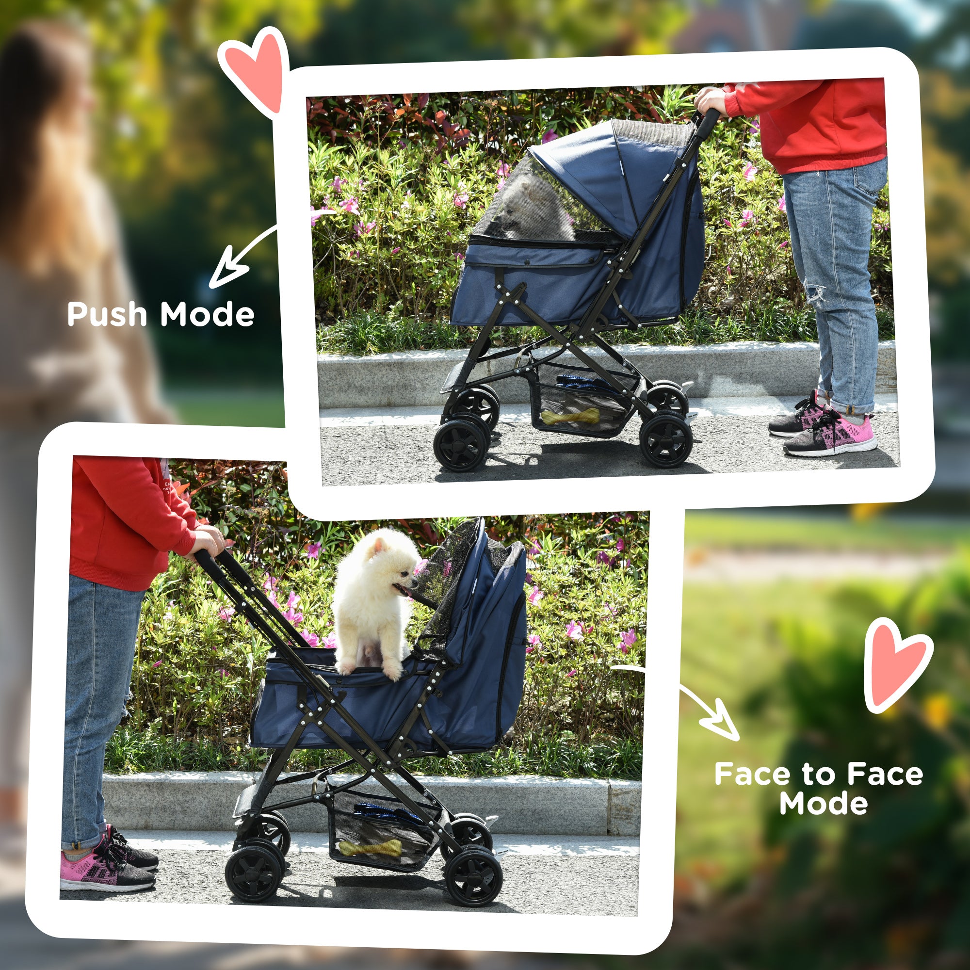 Pet Stroller Cat Buggy, Foldable Lightweight, Oxford Blue