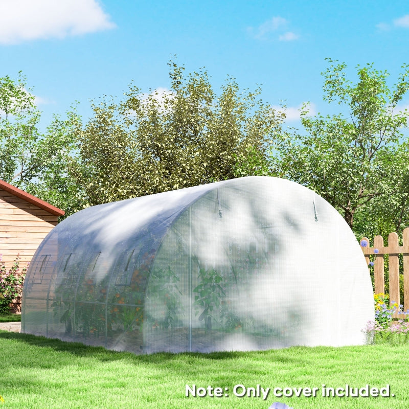 4 x 3 x 2m Polytunnel Greenhouse Replacement Cover Walk-in Roll-up Windows Door PE Cover, White