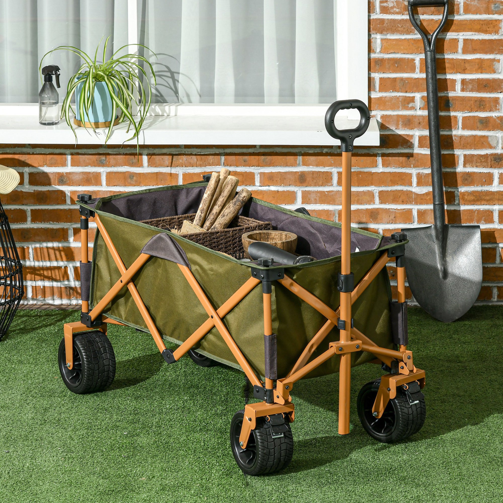 Handcart Foldable Transport Cart with Folding Board, 120 kg, Green
