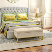 Bench with Storage, Upholstered, Folding Lid, Velvet Beige