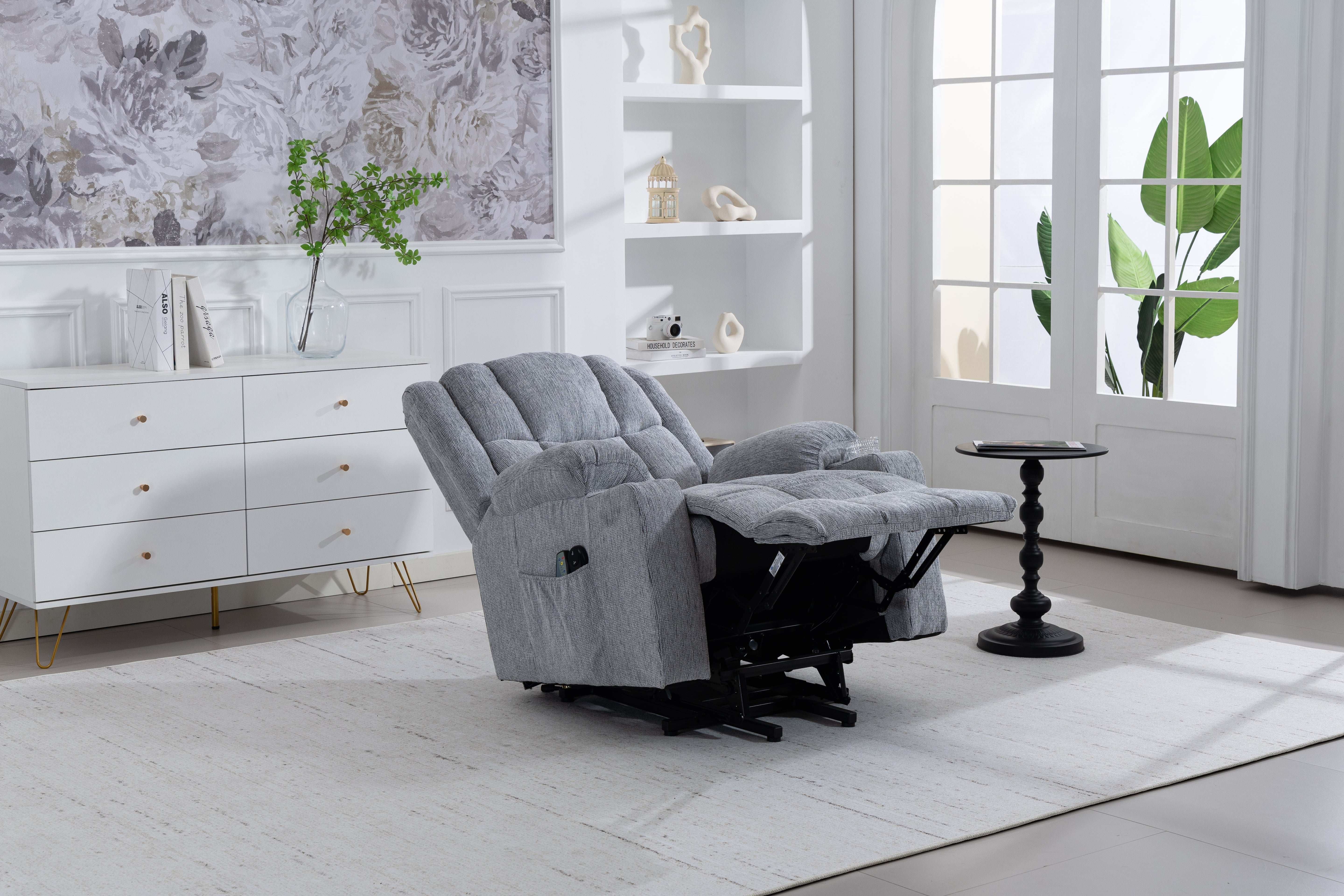 Electric Lift Recliner, Standing Aid, Massage Heat Function, Footrest Cup Holder Light Grey