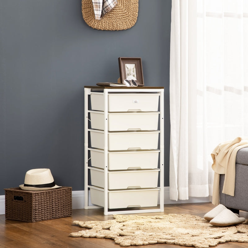Bedroom Chest of Drawers, 6-Drawer Dresser Tall Storage, White