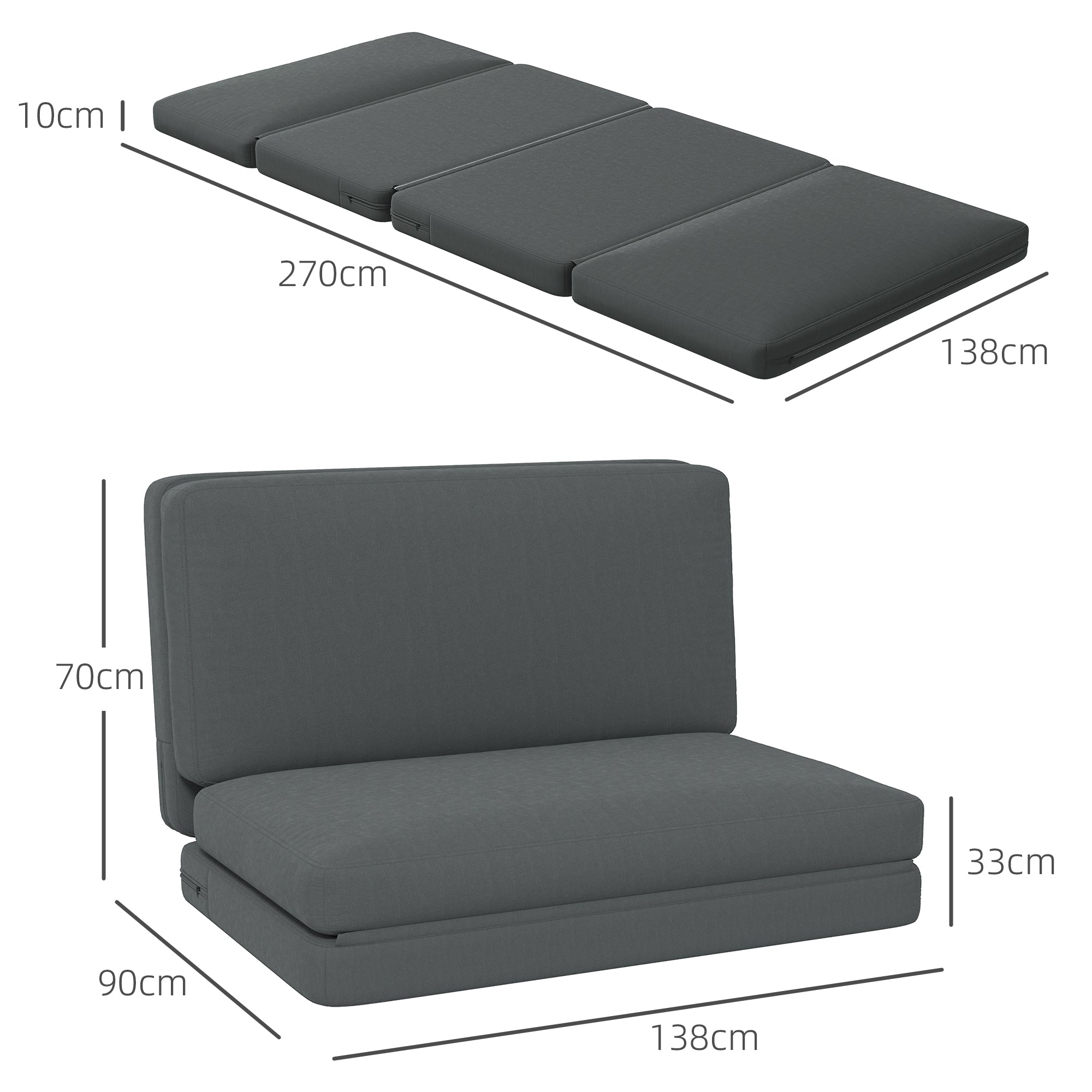 3-in-1 Folding Sofa Bed, Velvet, Dark Grey