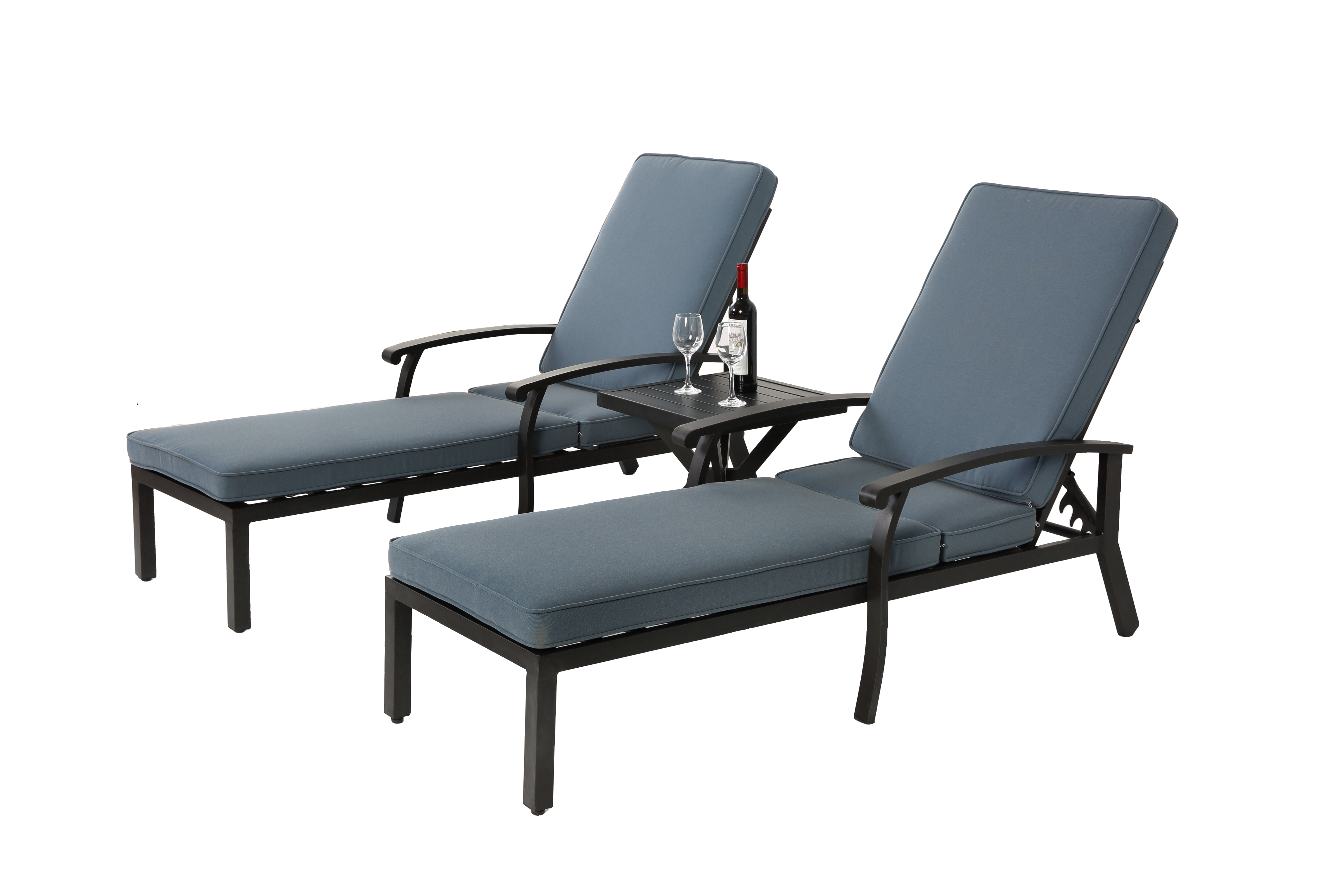 Lounge Patio Chair, Adjustable Reclining Rustproof Aluminum Poolside Chaise, Blue