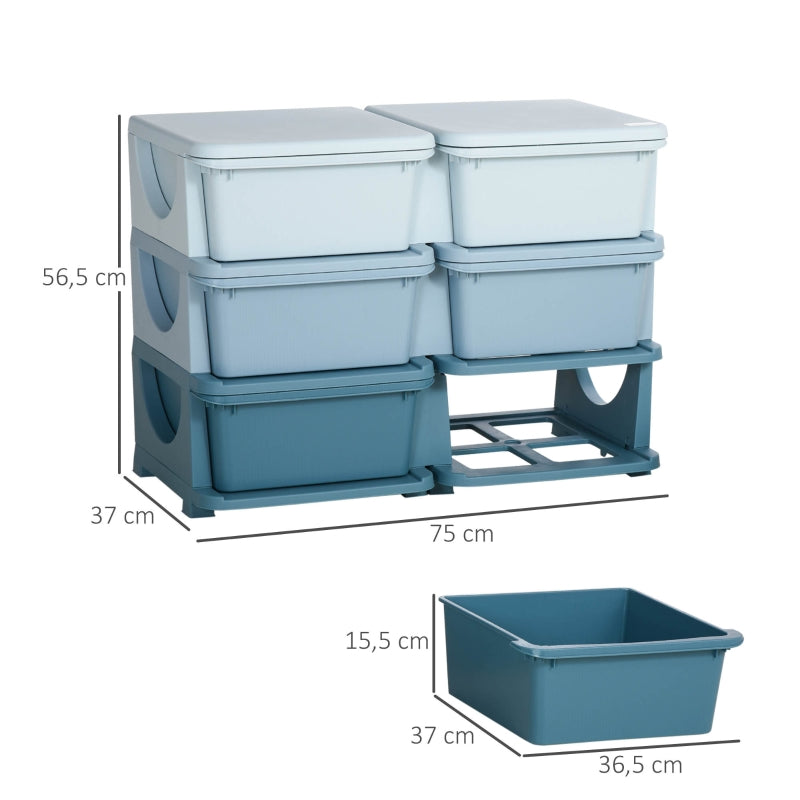 Plastic storage box, 6 drawers, toy organizer, blue