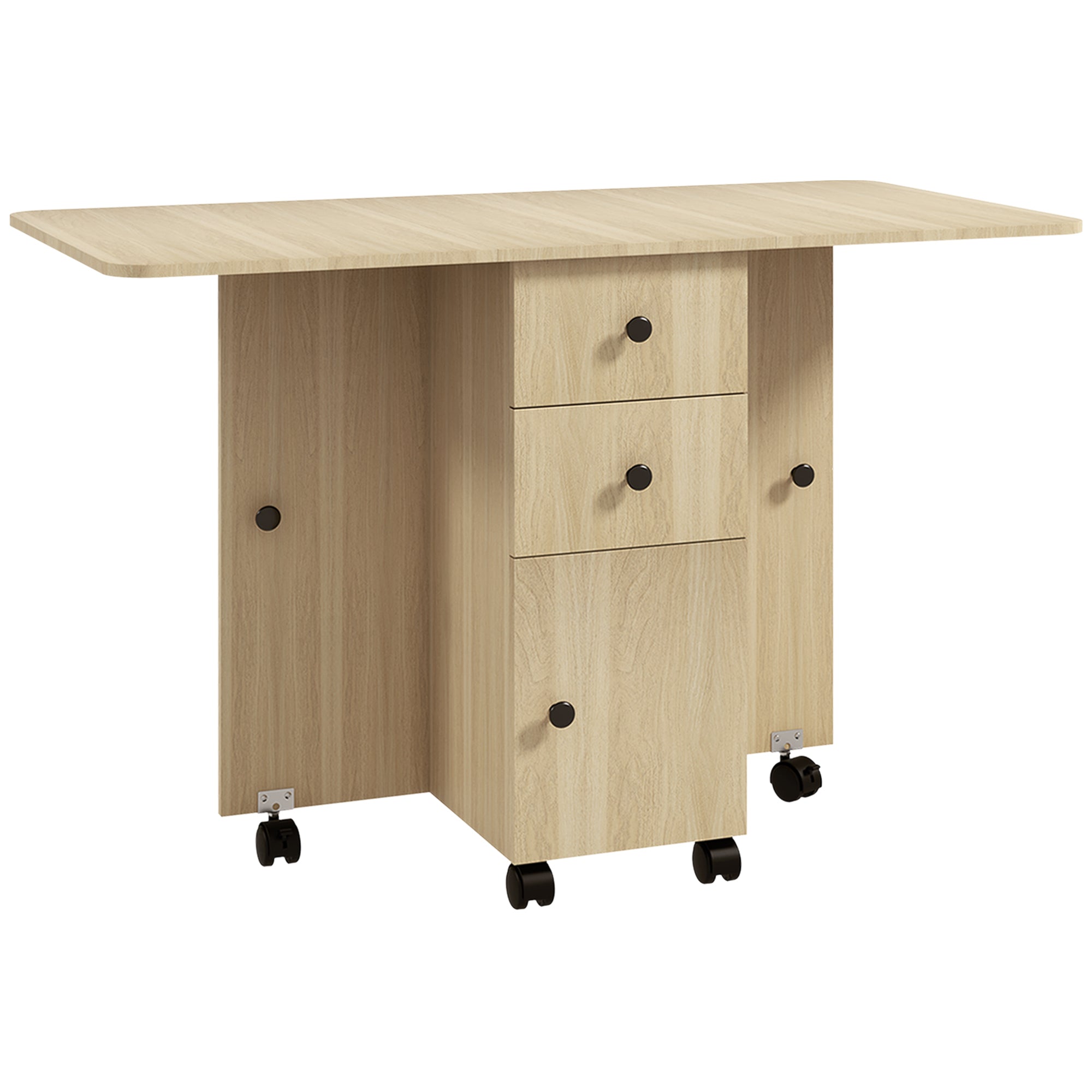 Six-Person Drop Leaf Dining Table with Storage, Wood-Effect