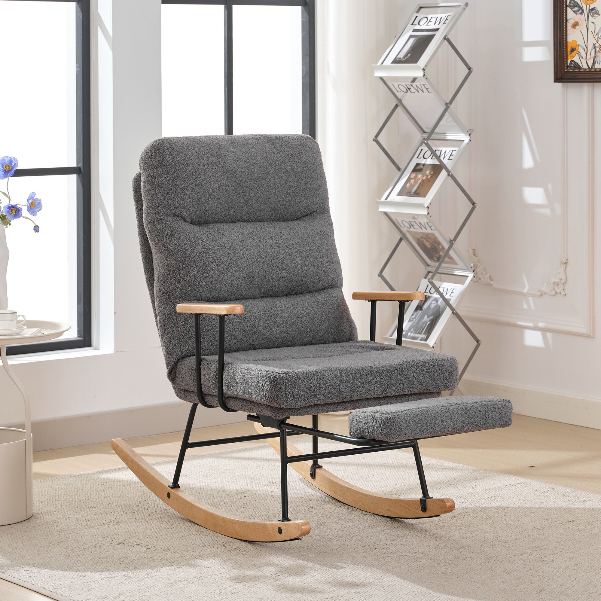 Rocking Chair Comfortable Reclining Function Manual Footrest, 100cm/58cm