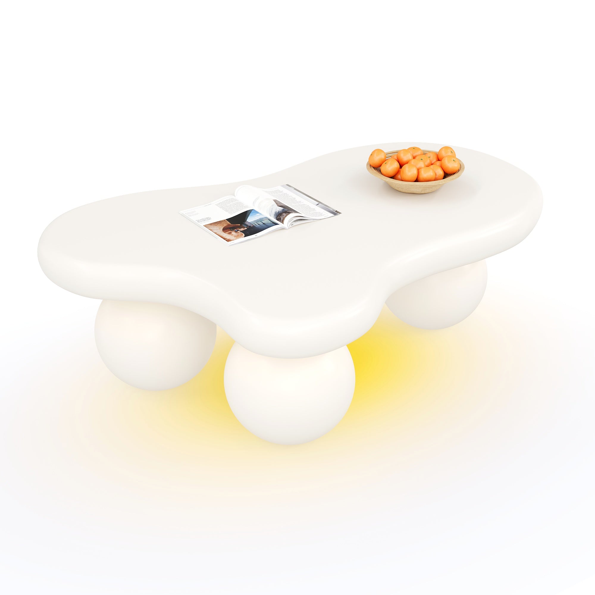 Cloud Coffee Table, LED Lighting 16 Colors Round Leg Design, White