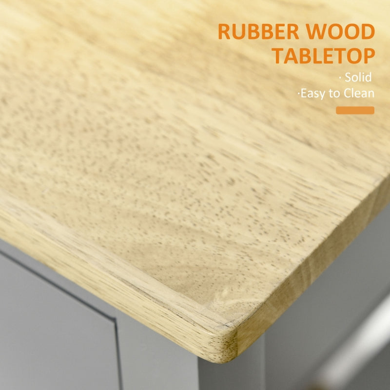 Kitchen Trolley Utility Cart with Worktop, Towel Rack, Storage Shelves & Drawer, Grey