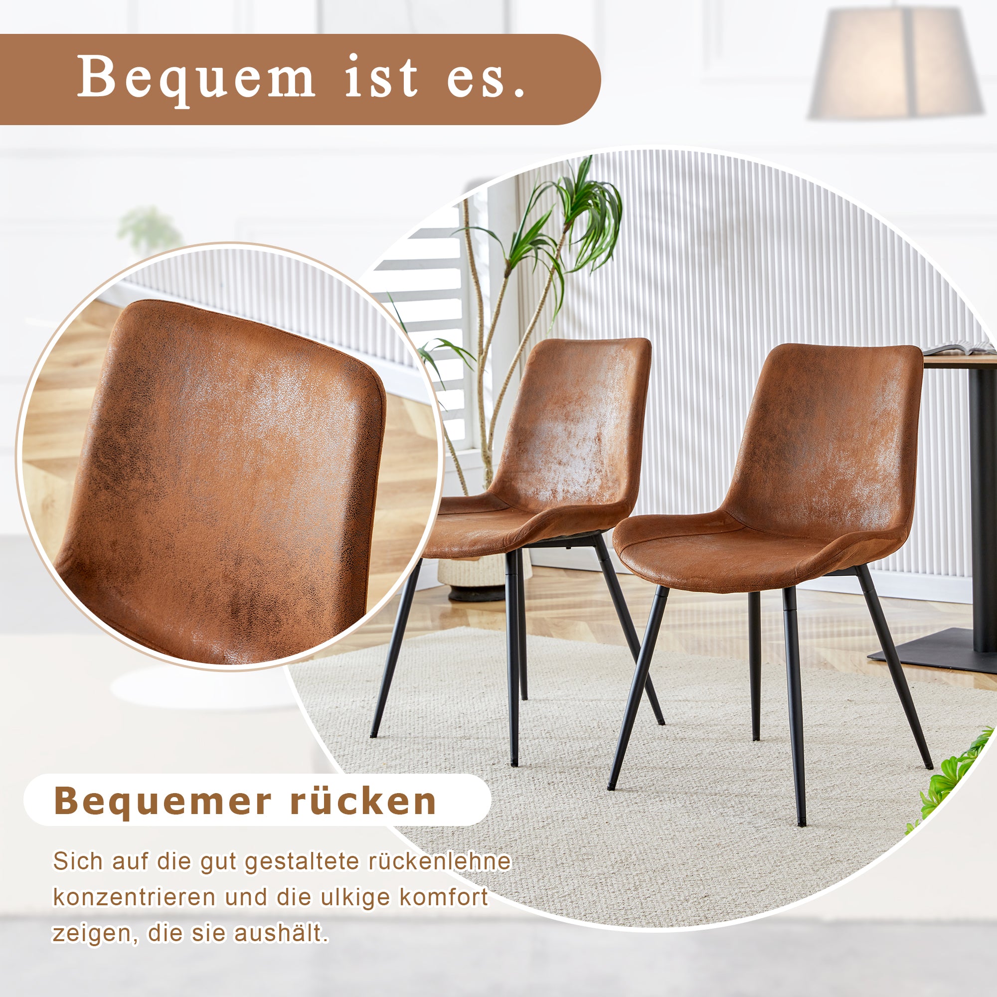 Dining Chairs, Set of 4 Modern Design with Non-Slip Metal Feet, Brown Tech-Fabric