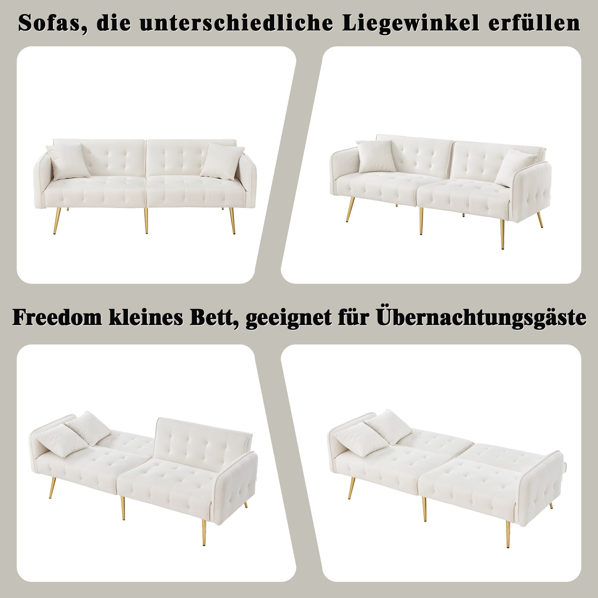 Sofa Bed, Two-Seater Multifunctional Folding with Adjustable Backrest & Armrests, Velour