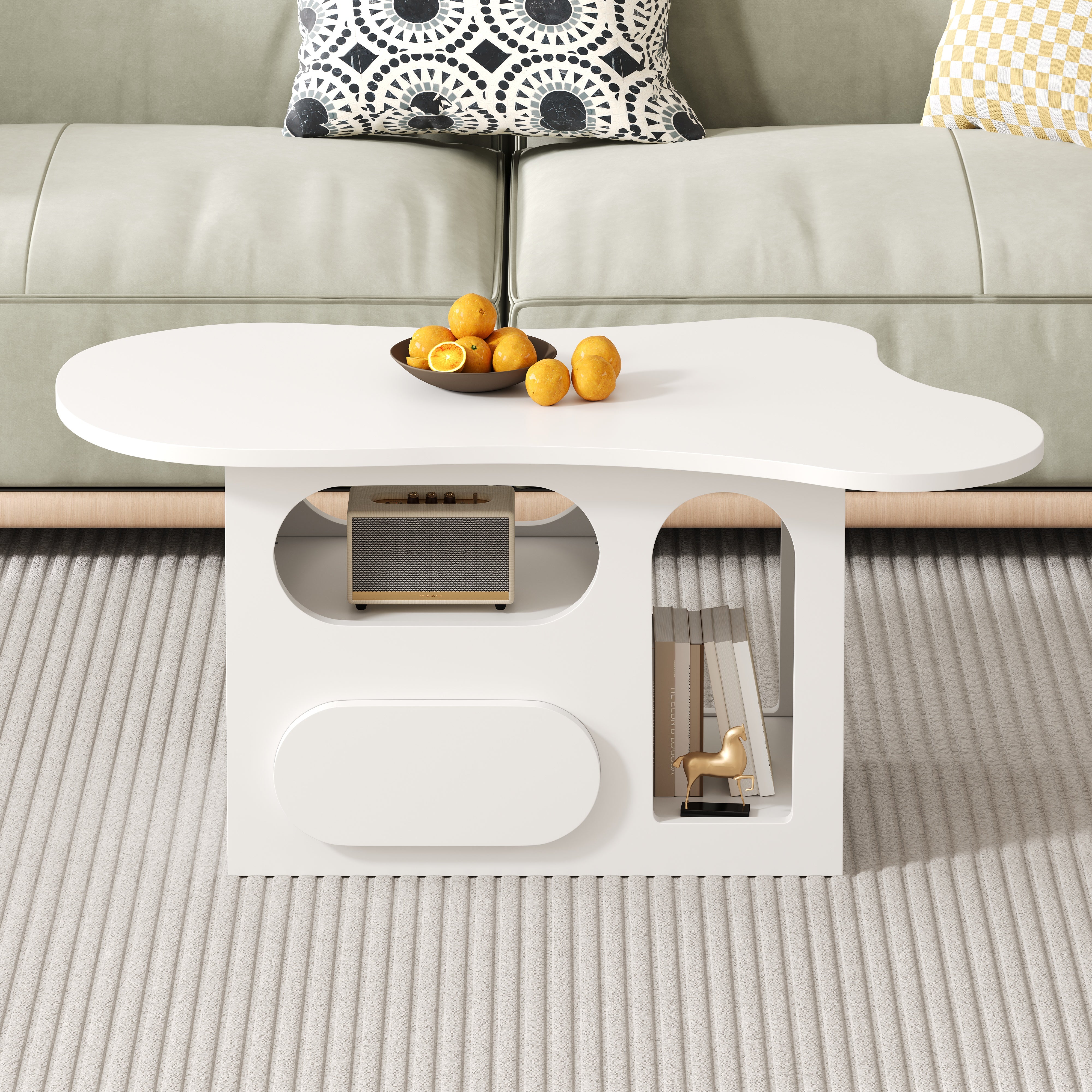 Coffee Table with Drawers, Cloud-Shaped with Open Storage, High-Quality Material