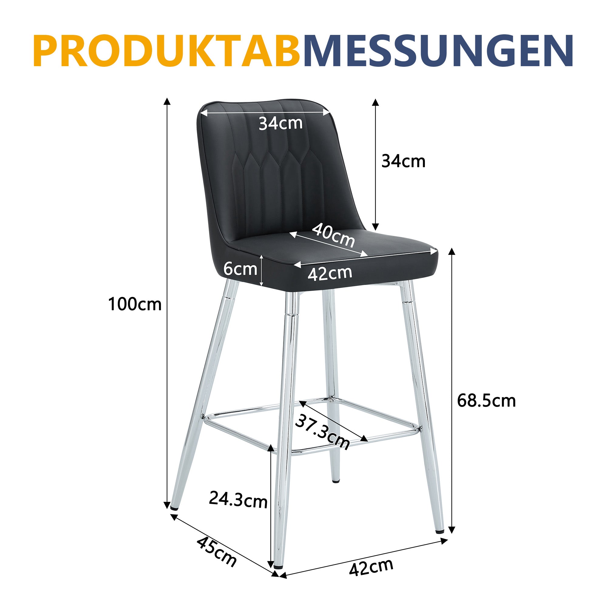 Set of 2 Bar Stools 100cm High with Footrest, Black PU Leather