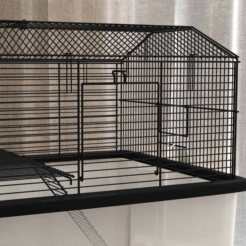 Two-Tier Gerbil Cage, Hamster Cage with Wheels, Deep Bottom, Food Dish, Water Bottle