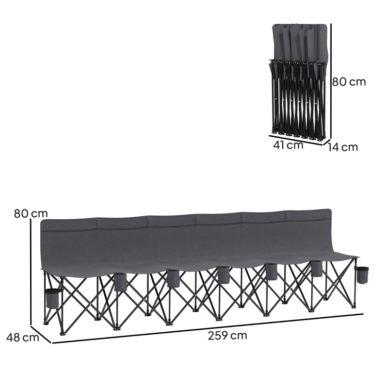 6 Seater Folding Camping Chair with Cup Holder & Carry Bag - Charcoal Grey