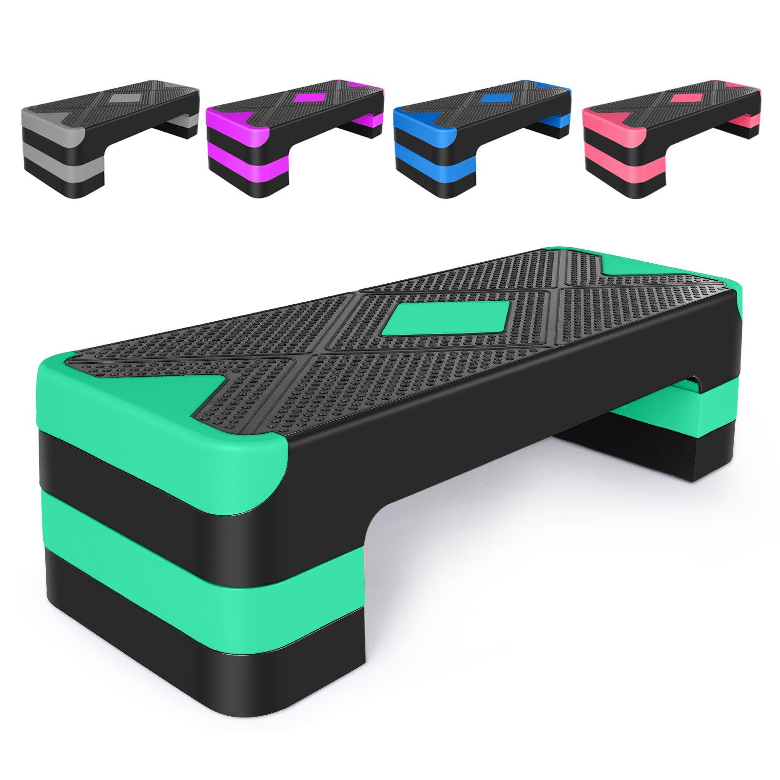 Aerobic Step Platform, Adjustable Height Risers, 68.5cm/27", Green