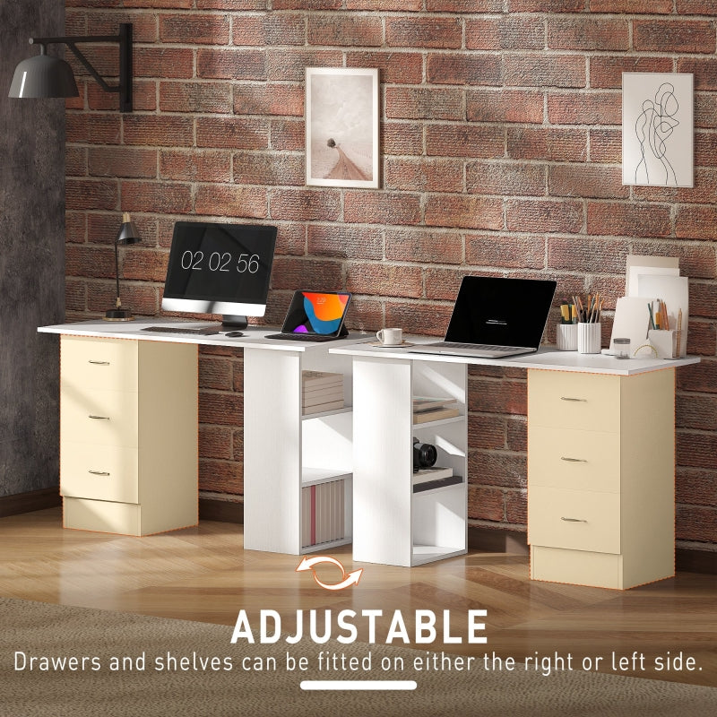 Computer Desk Writing Table PC Workstation with 3 Storage Shelves and Drawers White