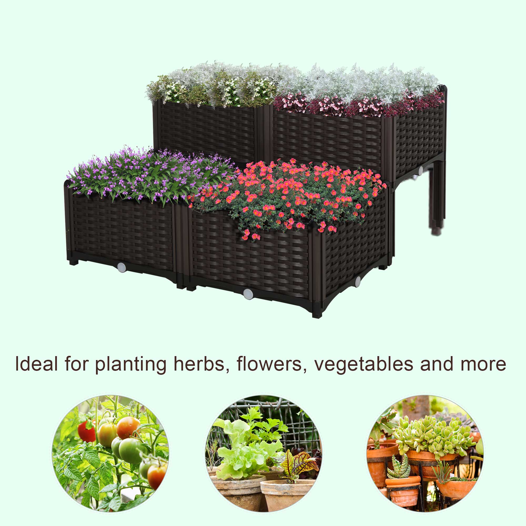 Set of 4 Garden Raised Bed Elevated Planter Box 26L Brown