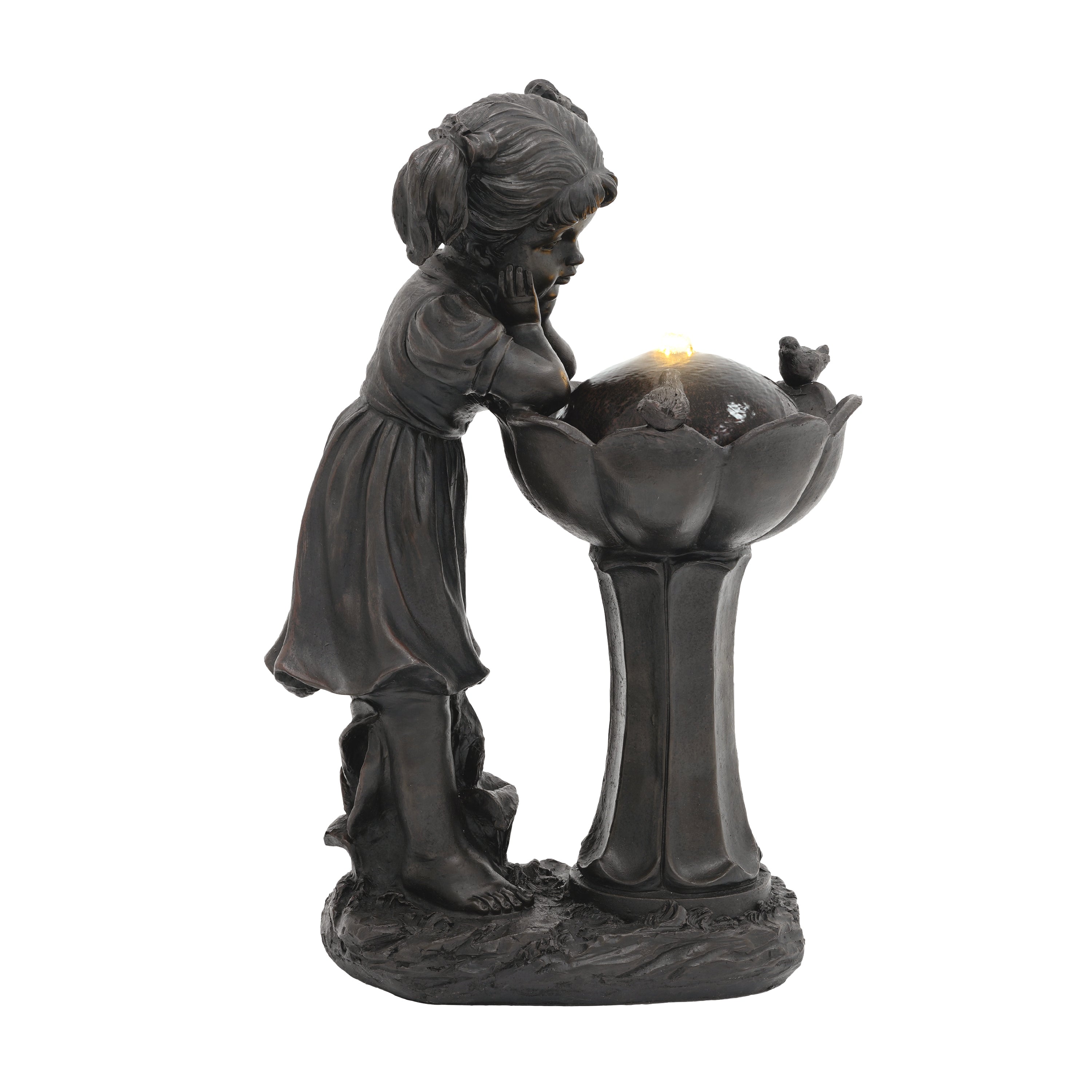 Girl Figurine LED Outdoor Fountain with Tranquil Water Feature, 65.5 cm, Copper Color