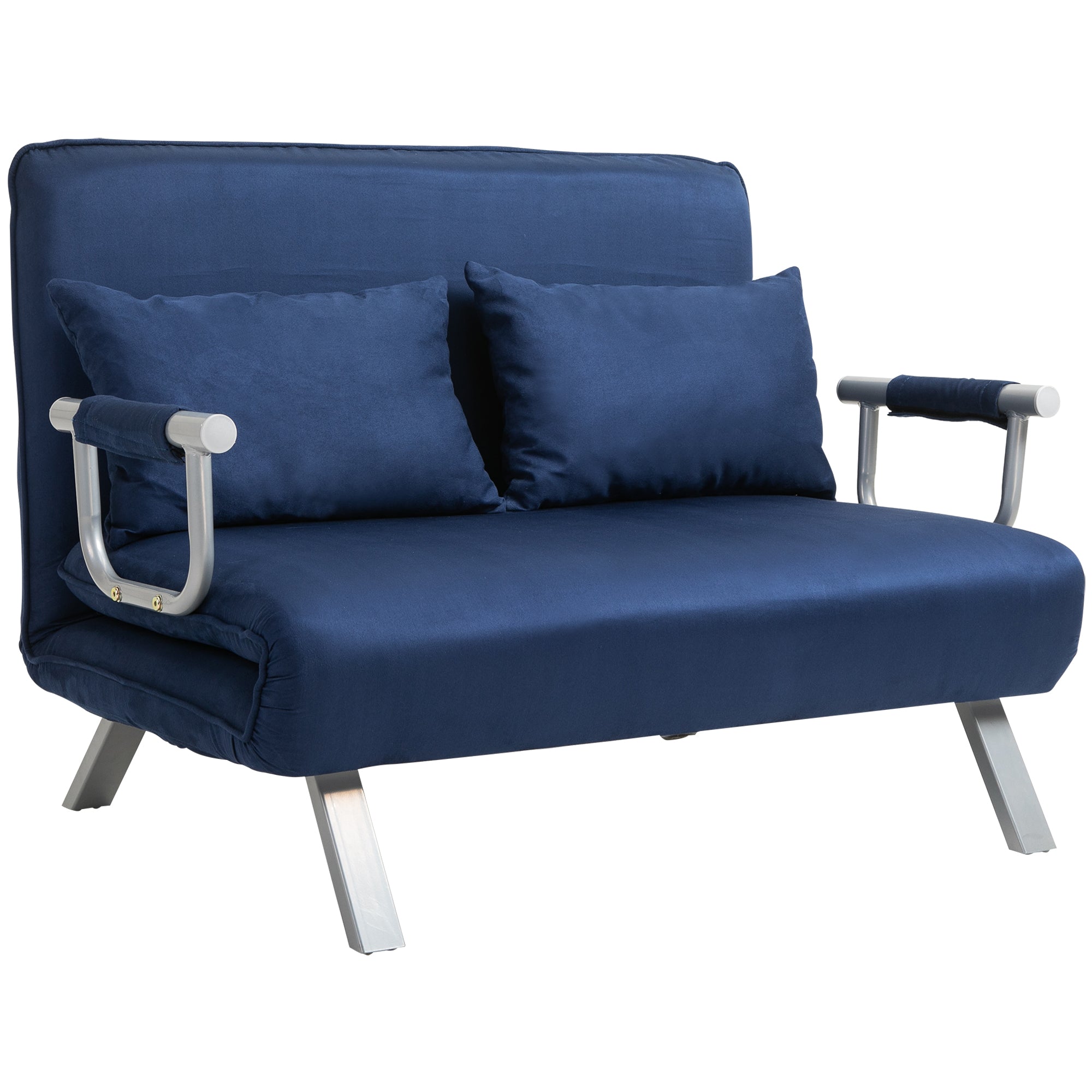 2-seater Sofa Bed, Adjustable Backrest, Velvet Blue