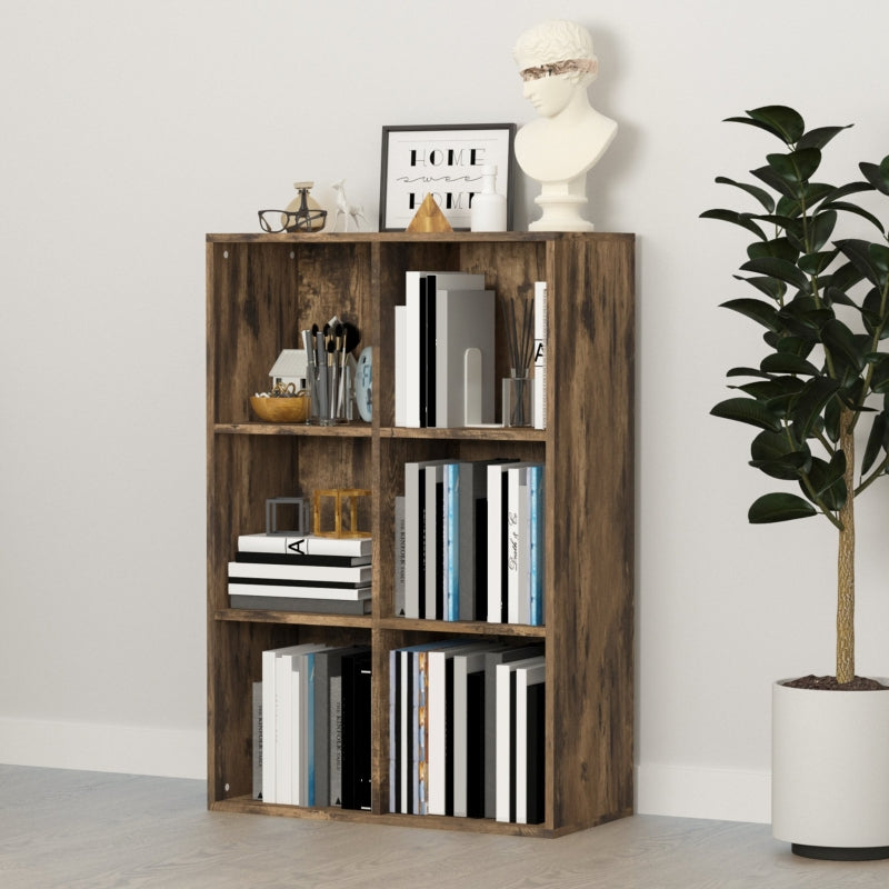 Six-Cube Bookcase Storage Unit Rustic Brown Wood Effect