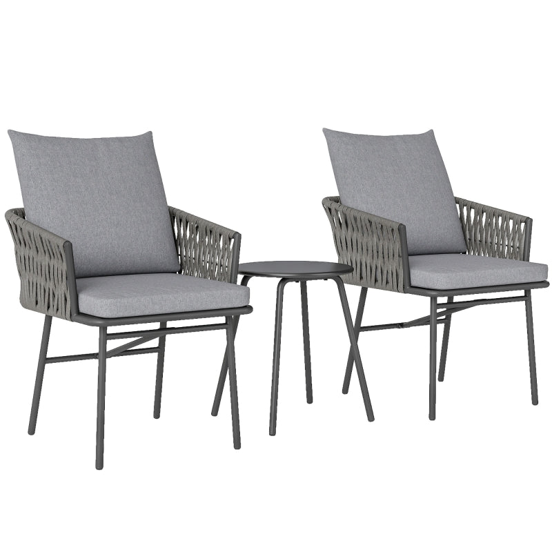 Rattan Bistro Set, 3-Piece, 2 Chairs, Coffee Table, Steel, Gray