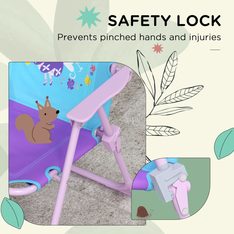 Kids Picnic Table and Chair Set, Fairy Themed w/ Foldable Chairs & Adjustable Parasol, Blue Steel