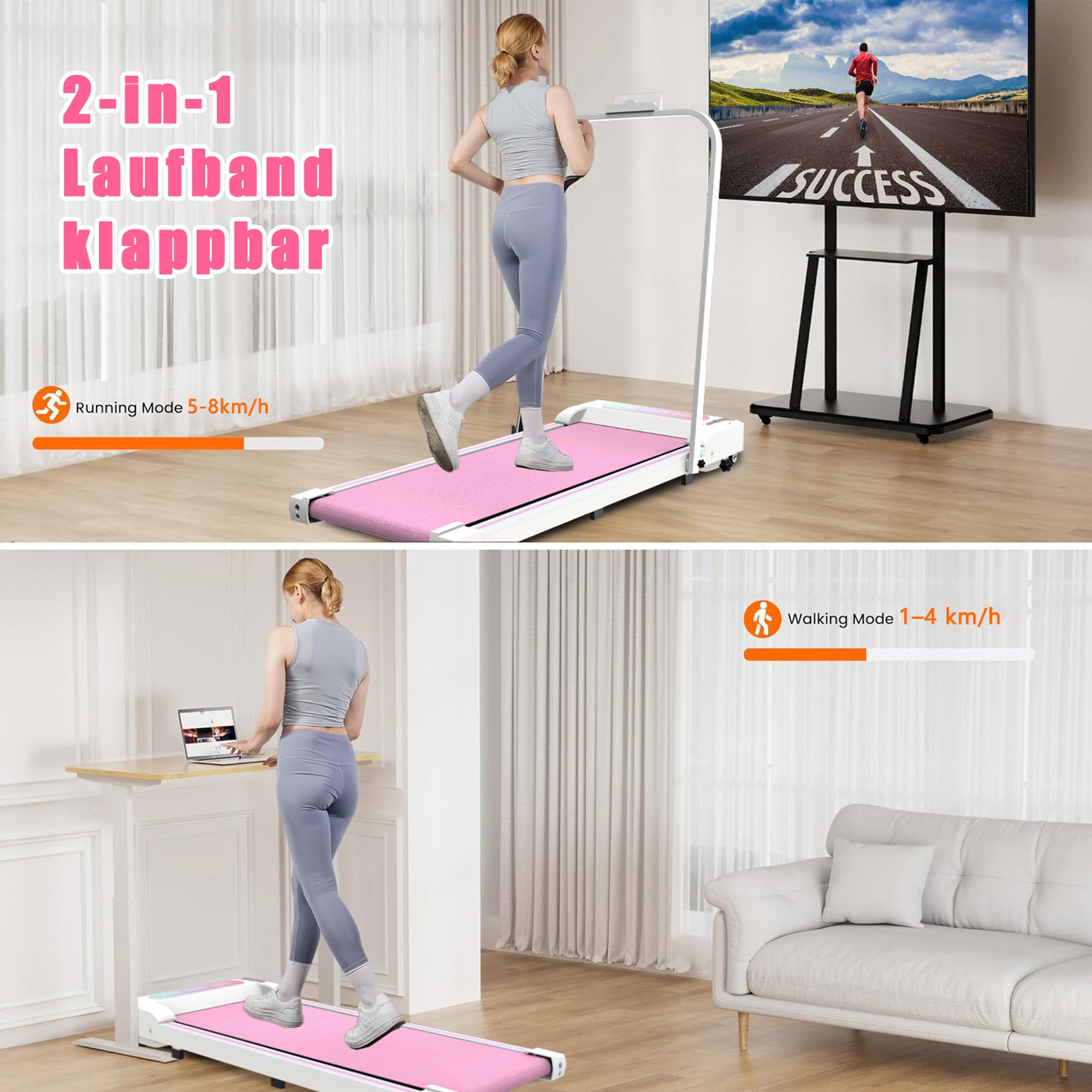 Foldable Treadmill Walking Pad Desk, 2.5 HP Motor 8km/h, Mini