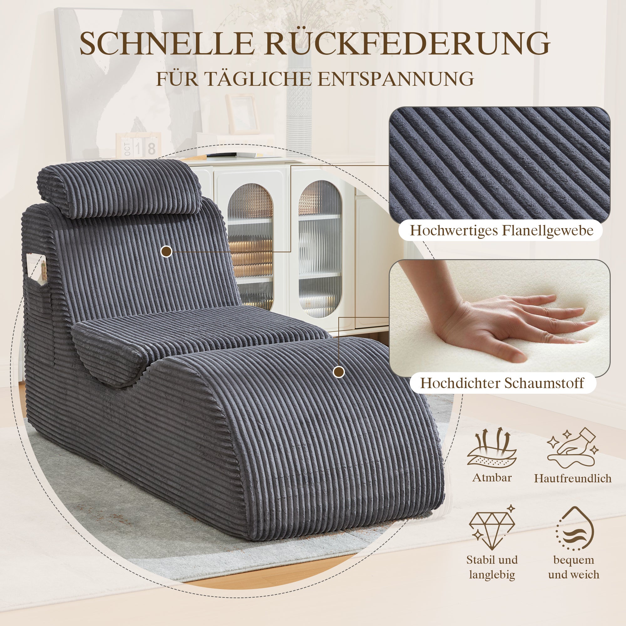 Modern Leisure Chair with Ergonomic Design and Compression Foam, Dark Grey