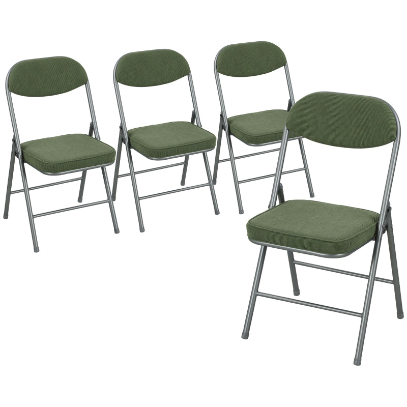 Folding Chairs Set of Four Corduroy Green
